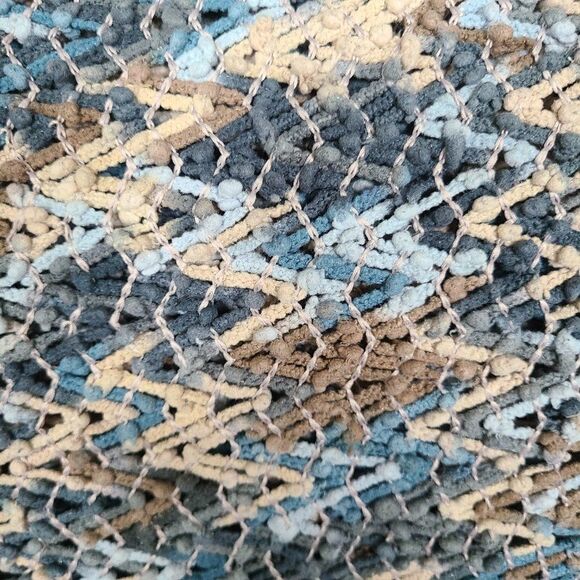 Chenille Woven Knit Open Weave Throw Blanket Chevron Pattern With Fringe Ocean - Picture 4 of 12